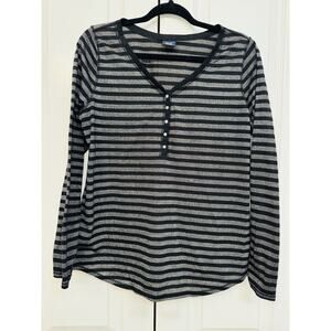 FADED GLORY WOMEN’S Black Sparkled Gray Striped V-NECK SHIRT Girls Size 12/14